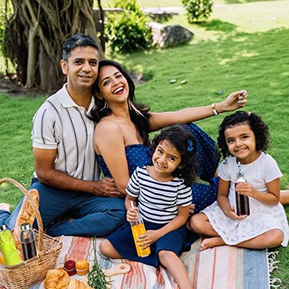 Clear Glass Bottles with Lids 18 oz, Reusable Glass Water Bottles with Stainless Steel Cap for Juicing, Refrigerator,100% Leak Proof, BPA Free, Juice Water Bottle Set of 6