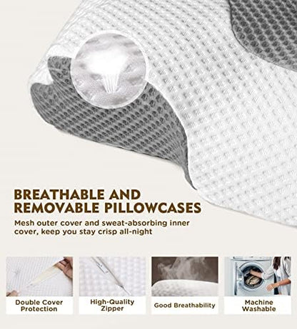 Osteo Cervical Pillow for Neck Pain Relief, Hollow Design Odorless Memory Foam Pillows with Cooling Case, Adjustable Orthopedic Bed Pillow for Sleeping, Support for Side Back Sleepers