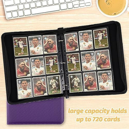 9 Pocket Card Binder, Premium Zip Trading Card Binder, 720 Double Sided Pocket PU Card Collection Binder, Collector Card Album, Card Folder for MTG, TCG, Sports Cards, Game Cards (purple)