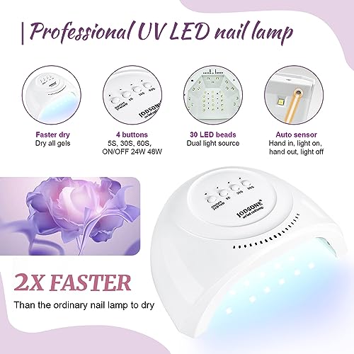 JODSONE Gel Nail Polish Kit 60 PCS with U V Light Soak off Base Top Coat 55 Shine Colors Gel Nail Kit Bright and Dark Brown Wine Red Series Manicure Set for Women and Girls