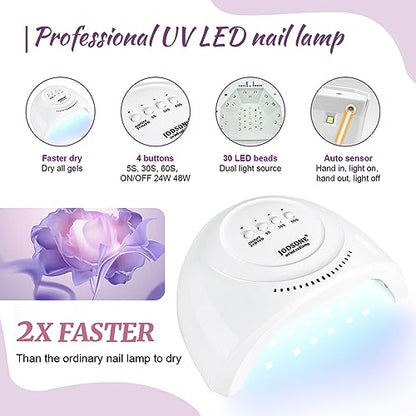 JODSONE Gel Nail Polish Kit 60 PCS with U V Light Soak off Base Top Coat 55 Shine Colors Gel Nail Kit Bright and Dark Brown Wine Red Series Manicure Set for Women and Girls