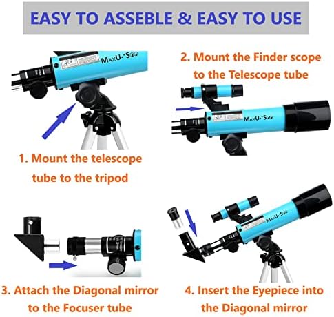 F360X50mm Telescope for Astronomy Beginners, Refractor with Tabletop Tripod & Finder Scope, Travel Telescope Includes 3 Magnification Eyepieces and Moon Mirror