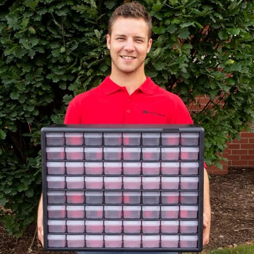 Akro-Mils 64-Drawer Plastic Drawer Storage Cabinet for Garage Organization, Bead Organizer, Building Bricks Storage, Teacher Toolbox, Makeup Organizer, 20-Inch W x 6-Inch D x 16-Inch H, 10164 Black