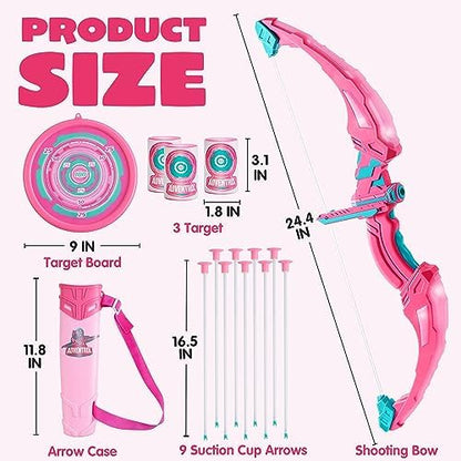 JOYIN Pink Bow and Arrow Set for Girls, LED Light Up Archery Toy Set with 9 Suction Cup Arrows, Target & Arrow Case, Christmas Indoor Outdoor Activity Toy for Kids Girls Ages 3-12