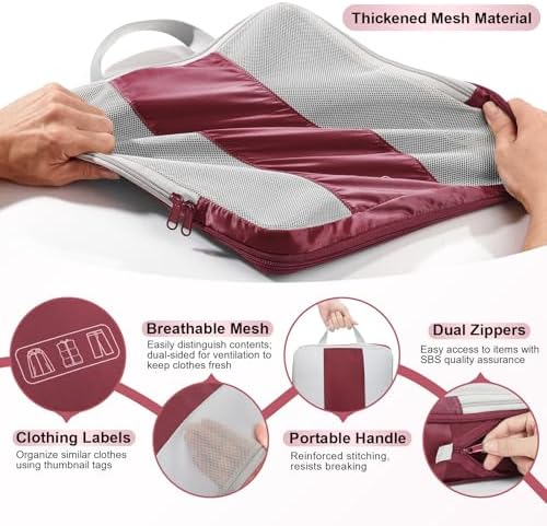 8 Set Compression Packing Cubes for Travel Essentials,Compressible Expandable Packing Cubes for Suitcase,OlarHike Luggage Organizer Bags for Travel,Handy Helper for Organizing Clothes(Wine Red)