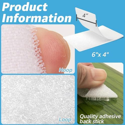 Art3d 16 Sets Hook and Loop Tape Sticky Back, 4"x6" Double-Sided Adhesive Strip,Heavy Duty, White