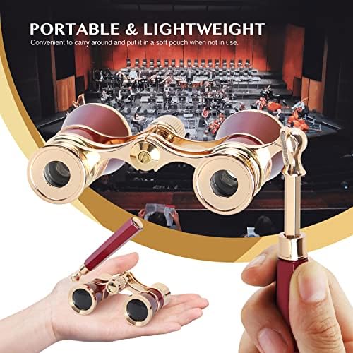 Aomekie Opera Glasses Binoculars 3X25 Theater Glasses Mini Binocular Compact with Handle for Adults Women in Musical Concert（Red）