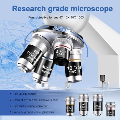 Trinocular Microscope 40X-5000X Magnification Laboratory Grade with Dual Mechanical Stage and HD USB Camera Microscope for Adults