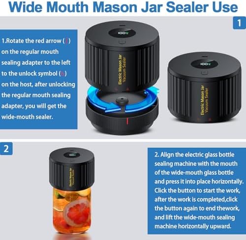 Electric Mason Jar Vacuum Sealer Kit for Wide Mouth and Regular Mouth Mason Jars