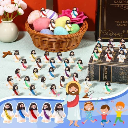 Bememo 100 Pcs Little Jesus Figures Jesus Loves You Original Design Rubber Pocket Toys Little Figures to Hide and Seek Sunday School Religious Party Share Gifts(Vibrant Color)
