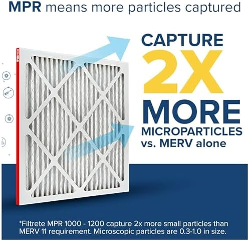 Filtrete 20x25x1 AC Furnace Air Filter, MERV 11, MPR 1000, Micro Allergen Defense, 3-Month Pleated 1-Inch Electrostatic Air Cleaning Filter, 6 Pack (Actual Size 19.69 x 24.69 x 0.81 in)