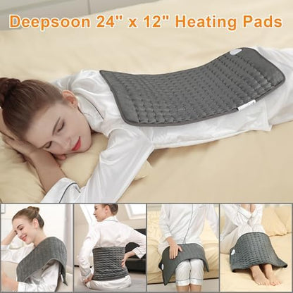 Heating Pad-Electric Heating Pads for Back,Neck,Abdomen,Moist Heated Pad for Shoulder,Knee,Hot Pad for Arms and Legs,Dry&Moist Heat & Auto Shut Off(Charcoal Gray, 12''×24')