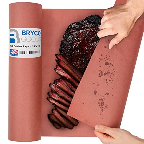 Bryco Goods Pink Butcher Paper Roll - 24 Inch by 175 Feet - Food-Grade Peach Butcher Paper for Smoker, BBQ, Grilling, Smoking Meat & Brisket - Unbleached, Unwaxed, Uncoated - USA Made
