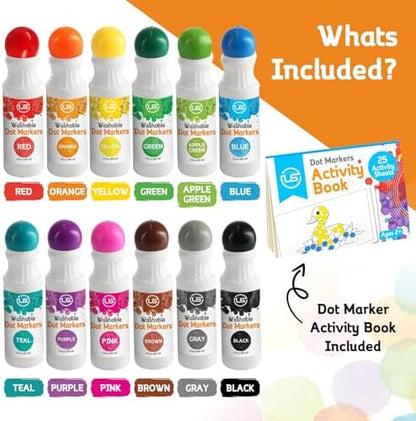 Dot Markers for Toddlers and Kids - 12 Colors Washable Bingo Daubers, Dot Art, Toddler Art and Crafts - Includes Free Activity Book