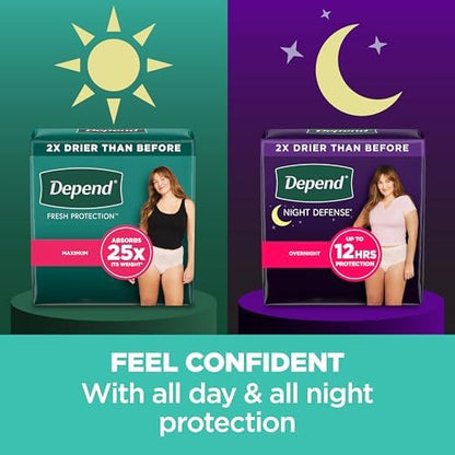 Depend Night Defense Adult Incontinence & Postpartum Bladder Leak Underwear for Women, Disposable, Overnight, Medium, Blush, 60 Count (4 Packs of 15), Packaging May Vary