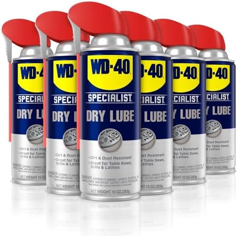 WD-40 Specialist Dry Lube with Smart Straw, Lubricant for Corrosion Protection on Table Saws, Drills and Lathes, Industrial Strength Friction-Reducing Formula, 10 Oz., 6-pack case
