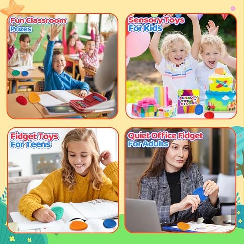 Sensory Fidget Toys for Kids Adults 24 PC Silicone Worry Stone Travel Toy for Autism ADHD Teens Calm Down Quiet Anxiety Fidgets for Classroom Stress Toy Christmas Stocking Stuffer Gift for Kid (24PC)