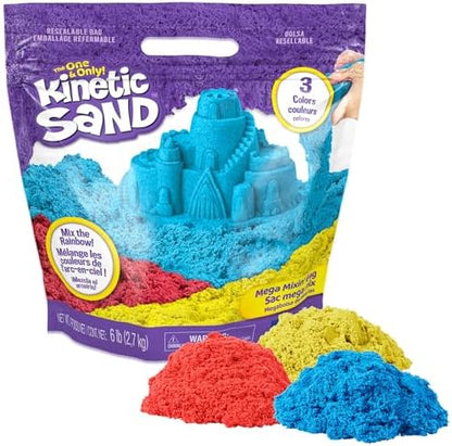 Kinetic Sand, 6lbs Mega Mixin’ Bag with Red, Yellow & Blue Play Sand, Sensory Toys for Kids & Classroom, Back to School Teacher Must Haves (Packaging May Vary)