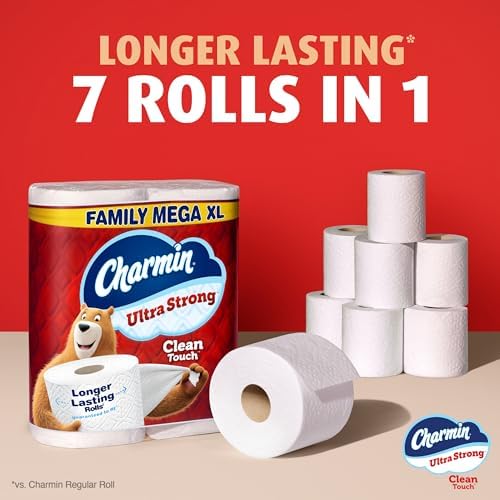 Charmin Toilet Paper Ultra Strong Clean Touch, 18 Family Mega XL Rolls = 126 Regular Rolls