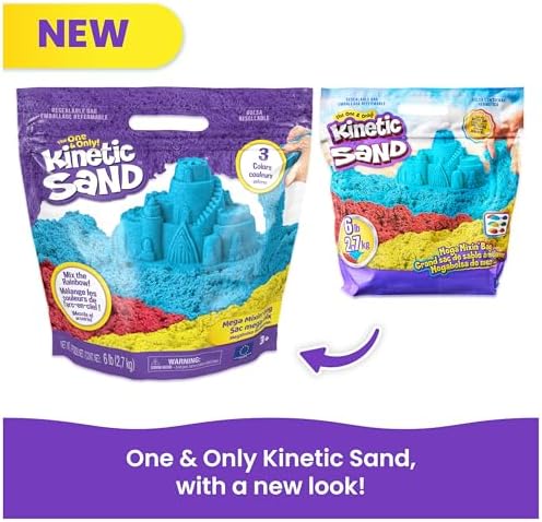 Kinetic Sand, 6lbs Mega Mixin’ Bag with Red, Yellow & Blue Play Sand, Sensory Toys for Kids & Classroom, Back to School Teacher Must Haves (Packaging May Vary)