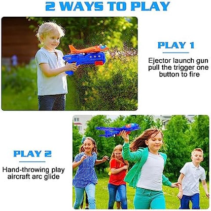 6 Pack Airplane Launcher Toys, 2 Flight Modes LED Foam Glider Catapult Plane, Outdoor Flying Toy for Kids, Birthday Gifts for Boy Girl 4 5 6 7 8 9 10 11 12 Year Old, B-Day Party Supplies