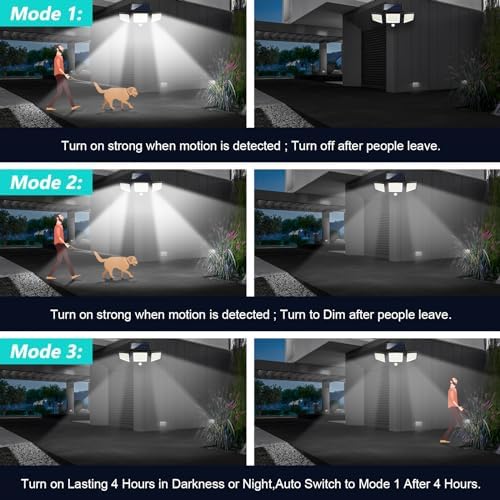 Tuffenough Solar Outdoor Lights 2500LM 210 LED Security Lights with Remote Control,3 Heads Motion Sensor Lights, IP65 Waterproof,270° Wide Angle Flood Wall Lights with 3 Modes(2 Packs)