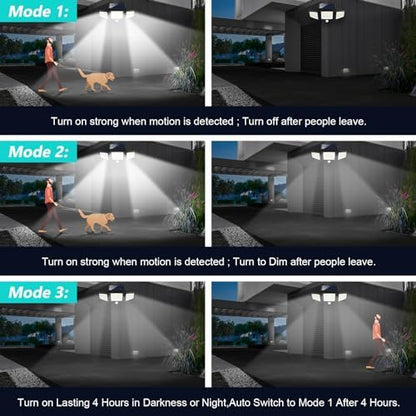 Tuffenough Solar Outdoor Lights 2500LM 210 LED Security Lights with Remote Control,3 Heads Motion Sensor Lights, IP65 Waterproof,270° Wide Angle Flood Wall Lights with 3 Modes(2 Packs)