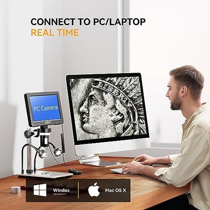 Elikliv 1200X Digital Microscope 7'' Screen, 1080P Coin Magnifier with 12MP Camera Sensor, 10 LED Lights - Microscope for Adults, Windows/Mac OS Compatible, Model EDM9