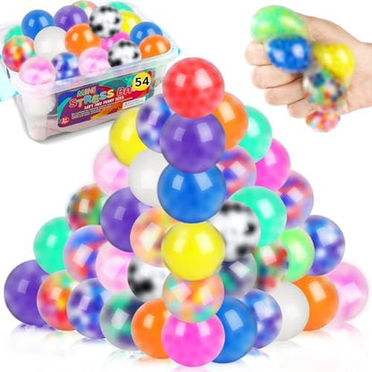 54Pack Stress Balls, Squishy Squeeze Balls Bulk Fidget for Adults Squishy Balls Stress Relief Balls, Stress Balls for Adults, Party Favors, Goodie Bag Stuffers
