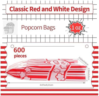 VOISEN Paper Popcorn Bags,600 Pack 1oz Popcorn Bags Individual Servings, Popcorn Bag Bulk for Popcorn Machine,Movie Nights Pop Corn Bags