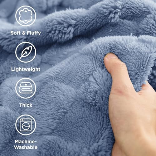 Bedsure Ashley Blue Fleece Blanket for Couch - Super Soft Cozy Blankets for Women, Cute Small Throws for Girls, 50x60 Inches