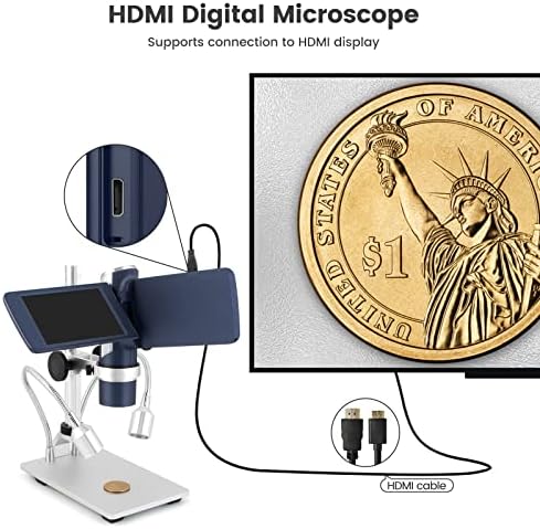 Andonstar AD203S HDMI Digital Microscope for Error Coins with Metal Stand, Handheld Portable USB Microscope Kit for Kids&Adults, 4" LCD Screen, Photo/Video Capture, Windows/Mac PC Compatible(Navy)