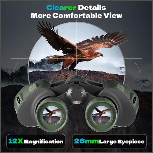 12x40 HD Binoculars for Adults and Kids High Powered, Clear Large View & Low Light Night Vision, Waterproof Binoculars for Hunting, Birds Watching, Cruise Ship, Theaters, Travel and Stargazing