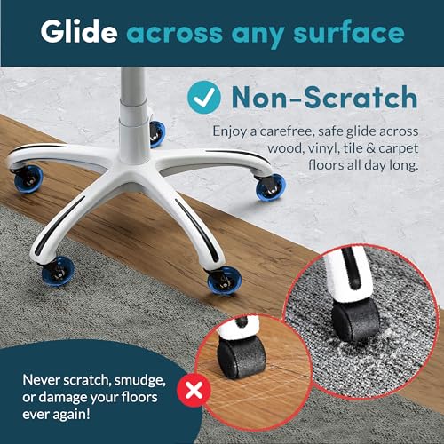 Lifelong Office Chair Wheels Replacement Rubber Chair Casters for Hardwood Floors and Carpet, Set of 5, Heavy Duty Office Chair Mats - Fits 98%