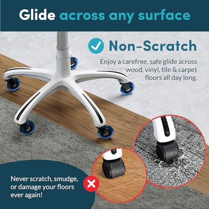 Lifelong Office Chair Wheels Replacement Rubber Chair Casters for Hardwood Floors and Carpet, Set of 5, Heavy Duty Office Chair Mats - Fits 98%