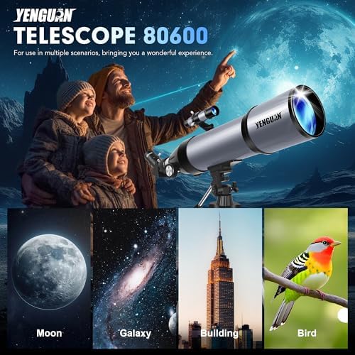 Telescope for Adults & Kids 80mm Aperture 600mm, Telescope for Adults High Powered, Beginners in Astronomy to See Planet, with Phone Adapter and Moon Filter, Carry Bag, Gray