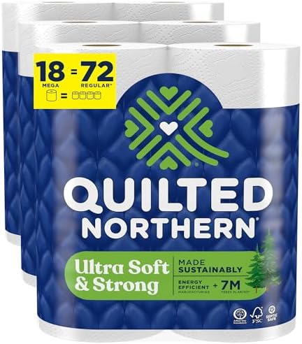 Quilted Northern Ultra Soft & Strong Toilet Paper, 18 Mega Rolls = 72 Regular Rolls, 5X Stronger, Premium Soft Toilet Tissue with Recyclable Paper Packaging