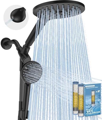 Dual Filtered Rain Shower Head Combo, High Pressure Handheld Shower Head with Adjustable Bar - Rainfall Shower Head And Showerhead with Filter for Hard Water - Removes Chlorine