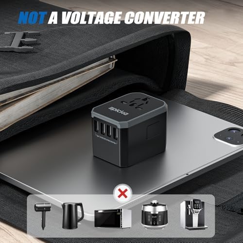EPICKA Universal Travel Adapter, European Travel Plug Adapter (Not a Voltage Converter) - International Power Adapter Worldwide Charger with USB-C & 4 USB-A Ports, Travel Essentials (TA-105, Grey)
