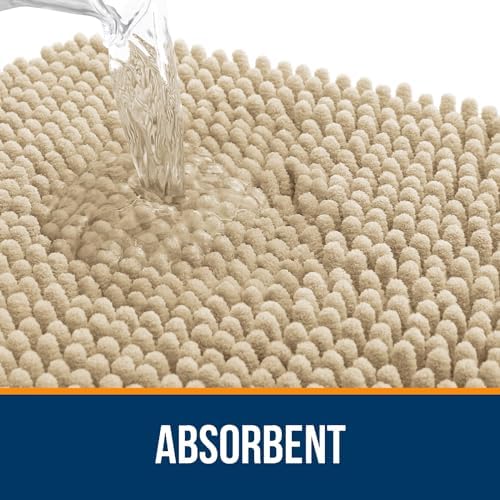 OLANLY Bathroom Rugs 30x20, Extra Soft Absorbent Chenille Bath Rugs, Rubber Backing Quick Dry, Machine Washable Bath Mats for Bathroom Floor, Tub and Shower, Home Decor Accessories, Beige
