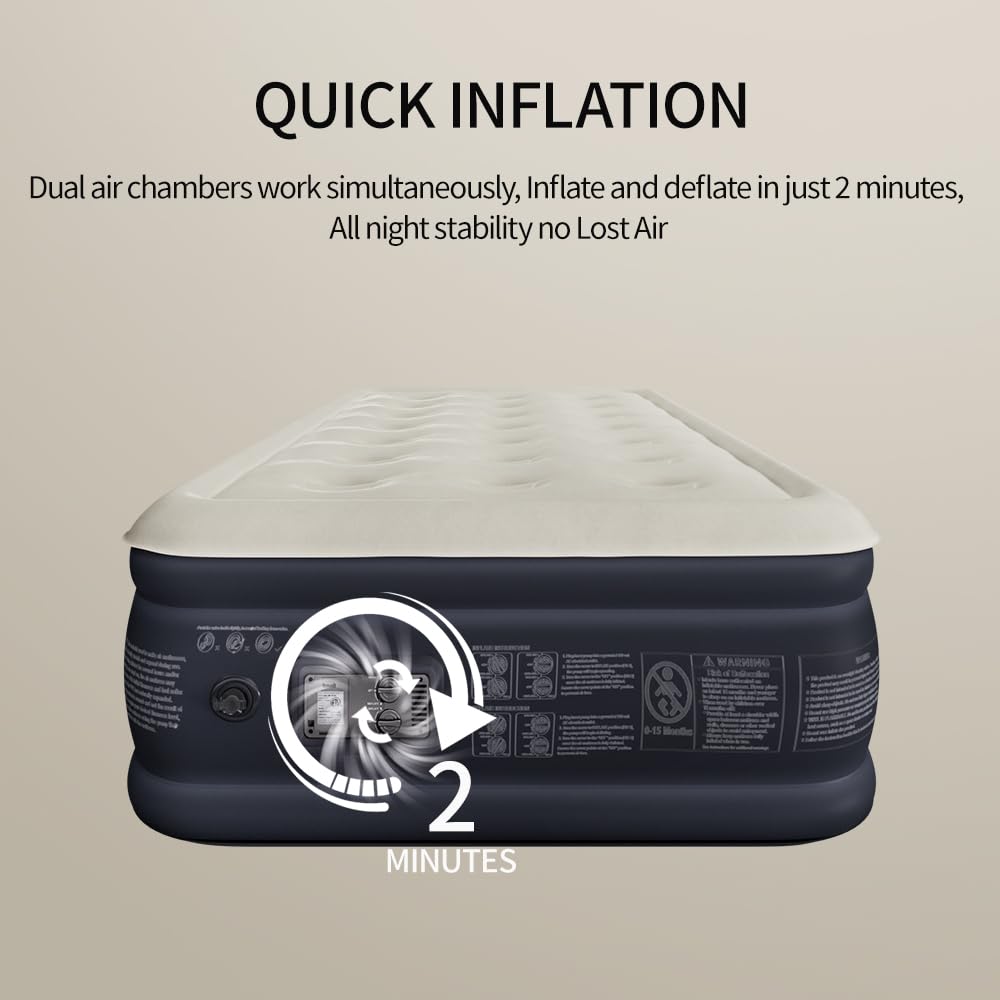 SENNOUL Air Mattress with Built in Pump - Upgraded Twin Blow Up Mattress, 2 Mins Quick Self Inflatable with Double Air Chamber,16"/550lbs Max, Strong Support, for Camping,Home,Guests,Portable Travel