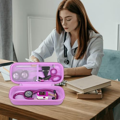 BOVKE Stethoscope Case for 3M Littmann Classic III, Lightweight II S.E, MDF Acoustica Deluxe Stethoscopes - Extra Room for Medical Bandage Scissors EMT Trauma Shear and LED Penlights, Light Purple