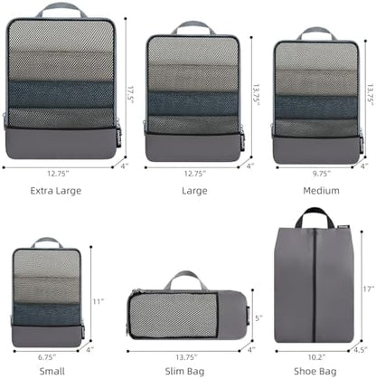 BAGAIL 4 Set/6 Set/8 Set Compression Packing Cubes Travel Accessories Expandable Packing Organizers (Half Mesh, 6-Dark Grey)