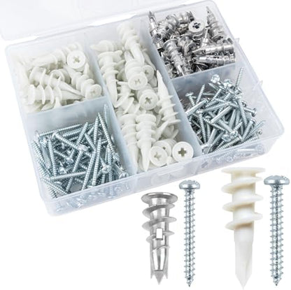 KURUI Self Drilling Drywall Anchors Assortment Kit, 200PCs Picture Hanging Kit for Frame,Curtain Rods,Art Hanging, 100PCs #6 Heavy Duty Metal Dry Wall Anchors 100PCs #8 Plastic Drywall Hangers