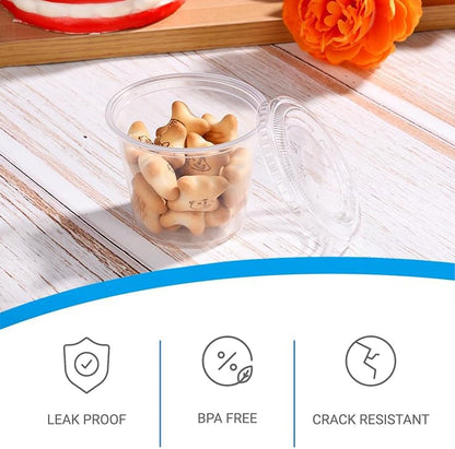 EDI [5.5 OZ, 100 Sets] Clear Disposable Plastic Portion Cups with Leakproof Lids | Jello Shot Condiment and Dipping Sauce Cups | Souffle Cups | BPA Free | Recyclable