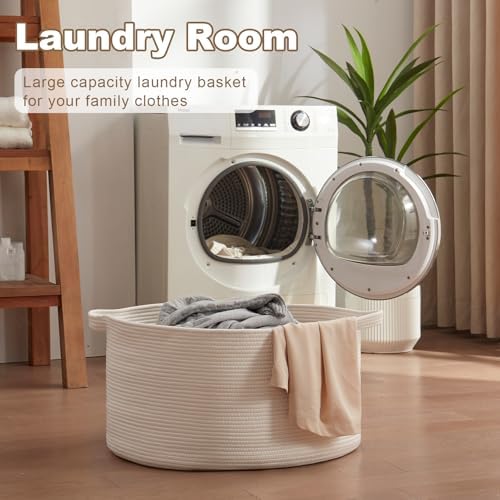 Large Woven Baskets for Storage, 22.8" x 22.8" x 13" Blanket Storage Living Room, Baby Toy Basket for Clothes, Pillows, Towels, Shoe Basket for Entryway (White)