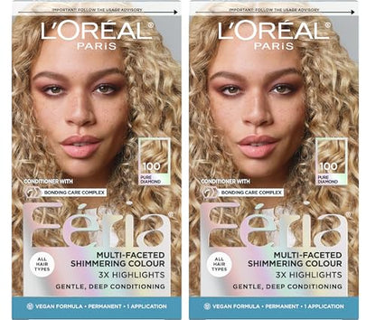 L'Oreal Paris Feria Multi-Faceted Shimmering Permanent Hair Color, 100 Pure Diamond, Hair Dye Kit, Pack of 2