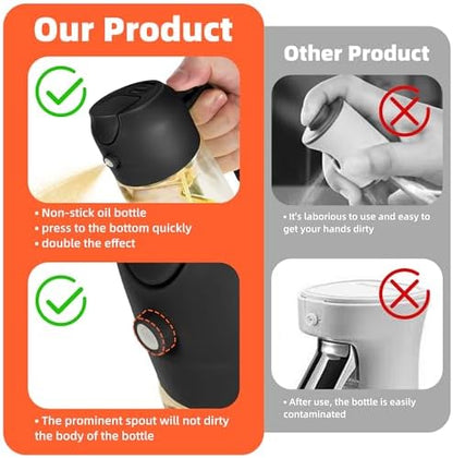 TrendPlain 16oz/470ml Glass Olive Oil Sprayer for Cooking – 2 in 1 Olive Oil Dispenser Bottle for Kitchen Gadgets and Air Fryer Accessories, Salad, BBQ - Black & Green