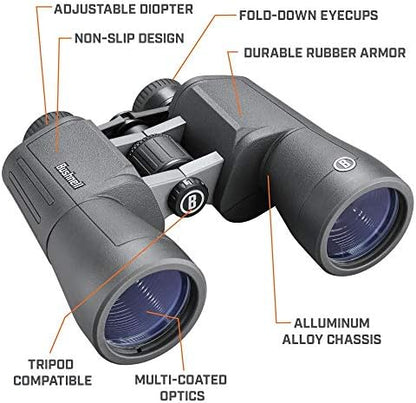 Bushnell PowerView 2 Binoculars, High-Definition Binoculars with Multi-Coated Lenses, Durable Aluminum Alloy Chassis, Wide Field of View, Ideal for Wildlife Observation, Hiking and Sporting Events