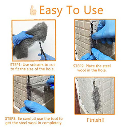 Steel Wool Fill Fabric DIY Kit, Coarse Wire Wool Hardware Cloth, Gap Blocker, Keep Mice Away from Holes/Siding/Pipeline/Vents in Garden, House, 6 Pack × 10FT